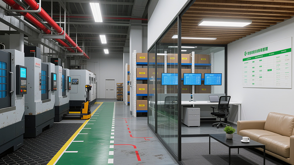 廠房生產(chǎn)區(qū)、倉(cāng)儲(chǔ)、辦公區(qū)與休息區(qū)一體化布局